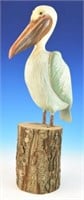 Lot #4675 - Carved Pelican on driftwood post