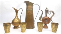 Brass Ewers, Vase, and Glasses