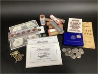 Assorted coins and miscellaneous items