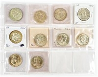 Coin 10 Mixed Dates- Franklin Half Dollars, AU-BU