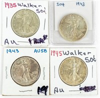 Coin Four Walking Liberty Half Dollars, AU