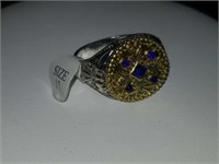 Blue gold and silver ring