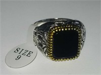 Square black gold silver ring