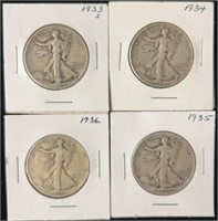 Coins - (4) Silver Walking Liberty Half Dollars