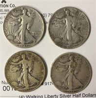 (4) Walking Liberty Silver Half Dollars
