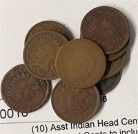 (10) Asst Indian Head Cents