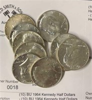 (10) BU 1964 Kennedy Half Dollars