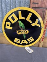 POLLY GAS PORCELAIN ENAMEL SIGN, 12"