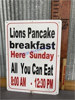LION BREAKFAST 2-SIDED TIN SIGN, 18 X 24"