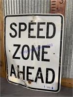 SPEED ZONE AHEAD METAL SIGN, 24 X 30"