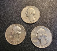 (3) 1964P Silver quarters, uncirculated.