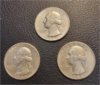 (3) 1964P Silver quarters, uncirculated.