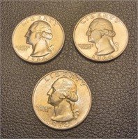 (3) 1964D Silver quarters, uncirculated.