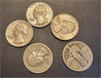(5) mixed lot 90% silver quarters