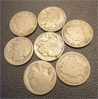 (7) Mixed lot of "V" and Buffalo nickels