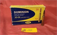 Dominion Centre Fire Cartridges - 19 in Box. 30-06