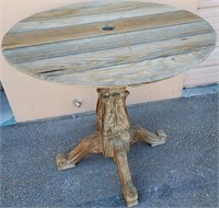 X - VINTAGE ROUND WOOD SIDE TABLE 42 X 41 (21)