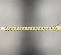 Yellow Gold & White Sapphire Cuban Link Bracelet