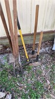 Post hole digger, sledgehammers tire, tool maul,