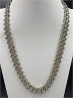 White Gold & White Sapphire Cuban Link Necklace
