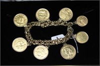 14k gold Bracelet w/ 8 gold coins 84.6 grams total