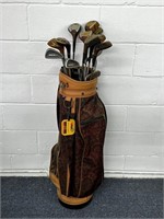 Vintage golf bag and clubs Slotline Northwestern
