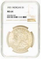 Coin 1921-P Morgan Silver Dollar, NGC-MS64