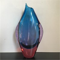 MID CENTURY GLASS VASE PURPLE BLUE