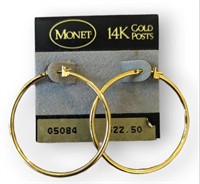 Beautiful Monet 14k Gold Post Hoop Earrings - Add