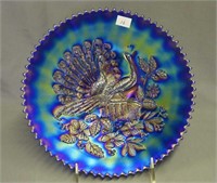 Peacocks 9" plate w/ribbed back - blue