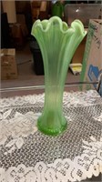 11” tall Green Sliced Fanned Vase