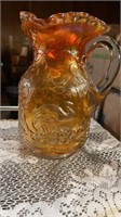 10”  tall peacock etched fluted pitcher