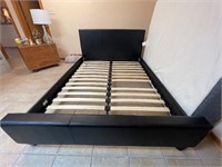 Full Size Bed with Black Leather Look - Like New