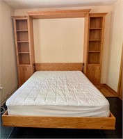 Oak Wood Murphy Bed Wall Unit -Queen- Like New