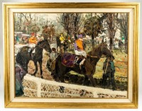 Art 1963 Oil Painting Horse Track Racing Signed