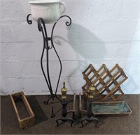 Wrought Iron Plant Stand and Copper Grouping