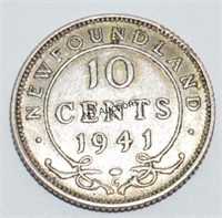 King George VI Newfoundland Silver 10 Cents 1941