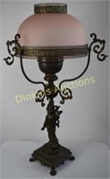 Beautiful Bronze Cherub Victorian  Oil Lamp