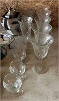 Etched Stemware and Assorted Glass