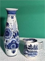 Delft Holland Vase and Creamer
