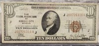 1929 $10 Kansas City Bank Note