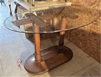 Oak Glass-Top Table