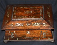 Large Antique Rosewood Inlaid Sewing Box c.1840