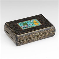 Chinese Lacquer Box with Cloisonne Panel