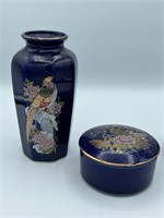 Vintage Japanese cobalt Blue Ceramic vase trinket