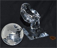 Crystal Globe Paperweight Crystal Stand W/Box