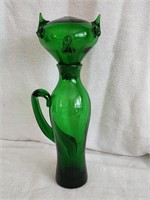 Rare emerald green Blenko cat decanter. 12.75 "