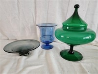 3 Mid Century Modern art glass bowl, vase and