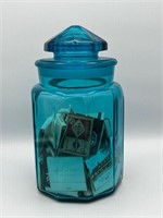 Vintage LE Smith Blue Glass Lidded Apothecary Jar