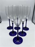 6 Cobalt Blue Champagne Flutes France